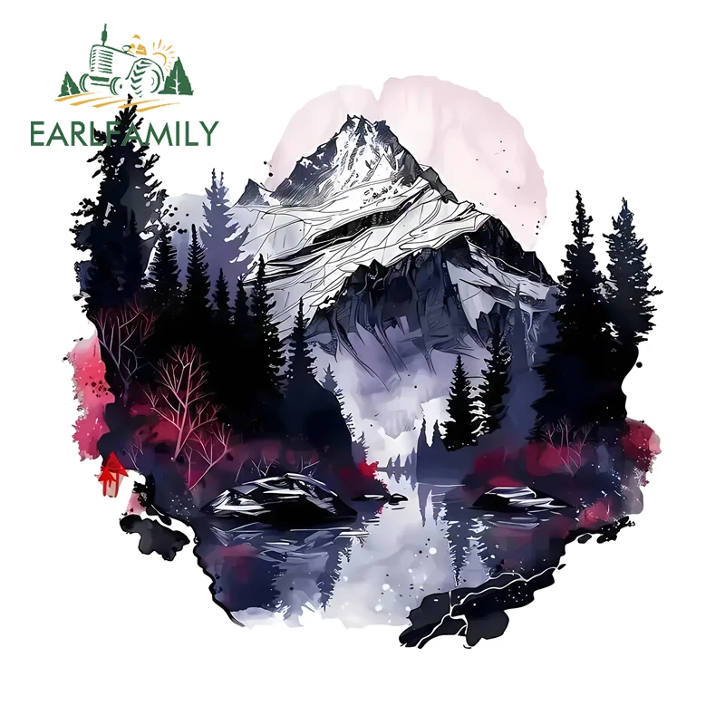 EARLFAMILY Mountains Rivers Car Stickers Forest Lake Watercolor PVC Decal UV Resistant Vinyl Art Car Window Bumper Helmet
