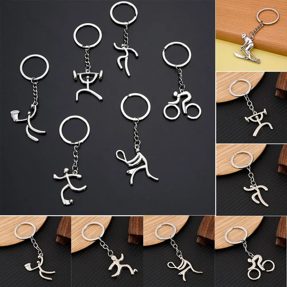 Simple Bicycle Metal Sports Logo Keychain Running Football Key Ring Ornaments Tennis Weightlifting Alloy Pendant Men