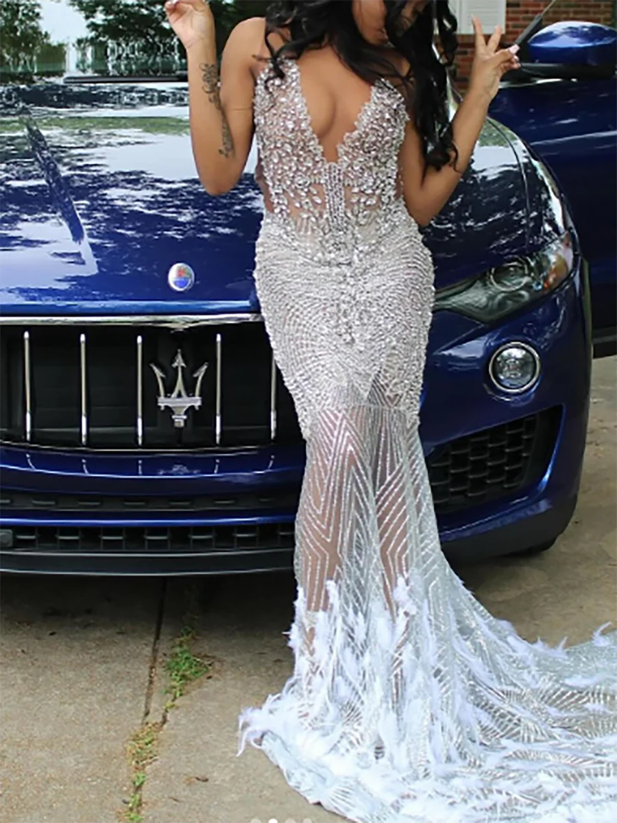 

Роскошные вечерние платья русалки без рукавов с v-образным вырезом и блестками, вечерние платья для дня рождения, выпускного вечера по индивидуальному заказу