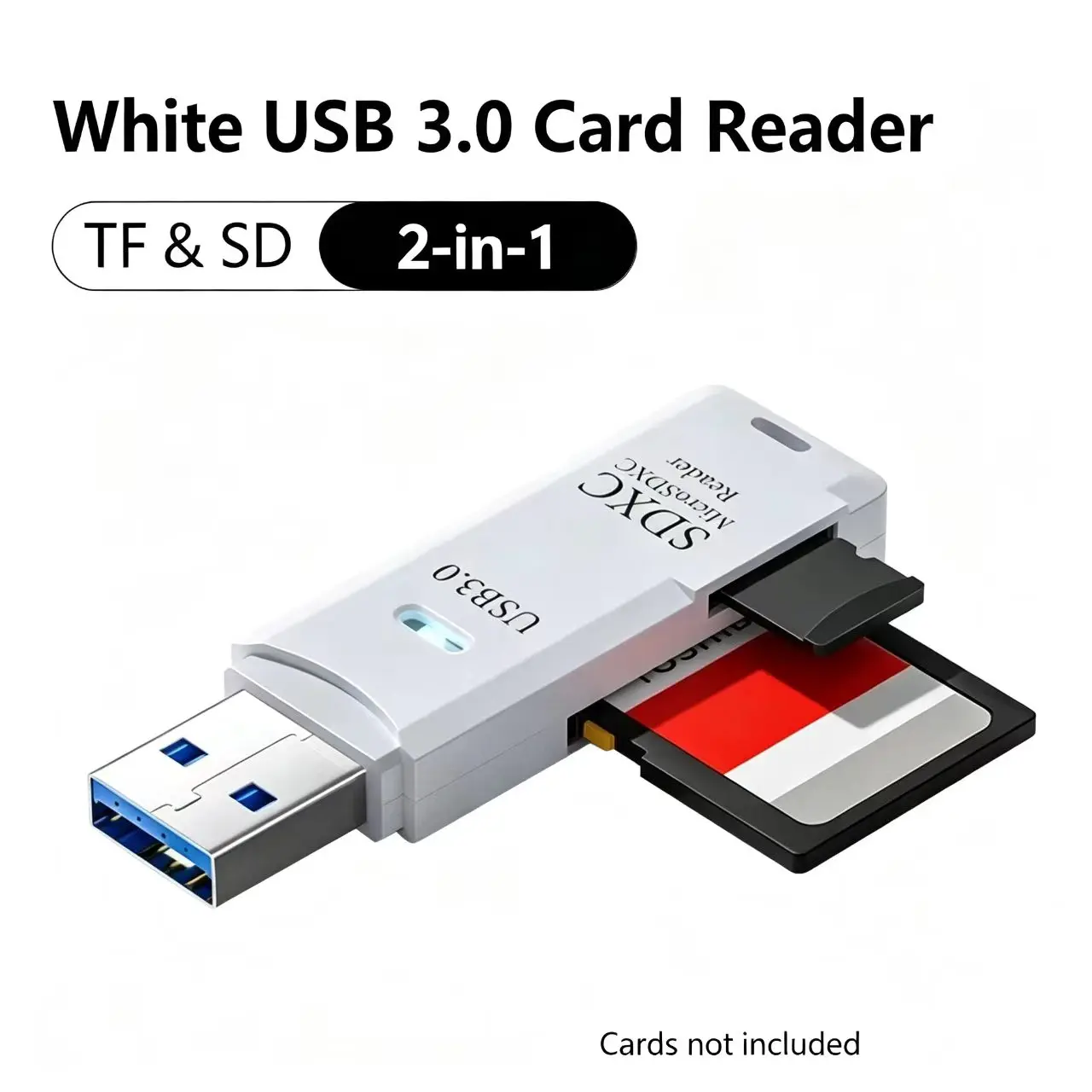 USB 2.0/3.0 Card Reader, 2-in-1 TF & SD Memory Card Adapter, High Speed Card Reader for Camera Phone Laptop