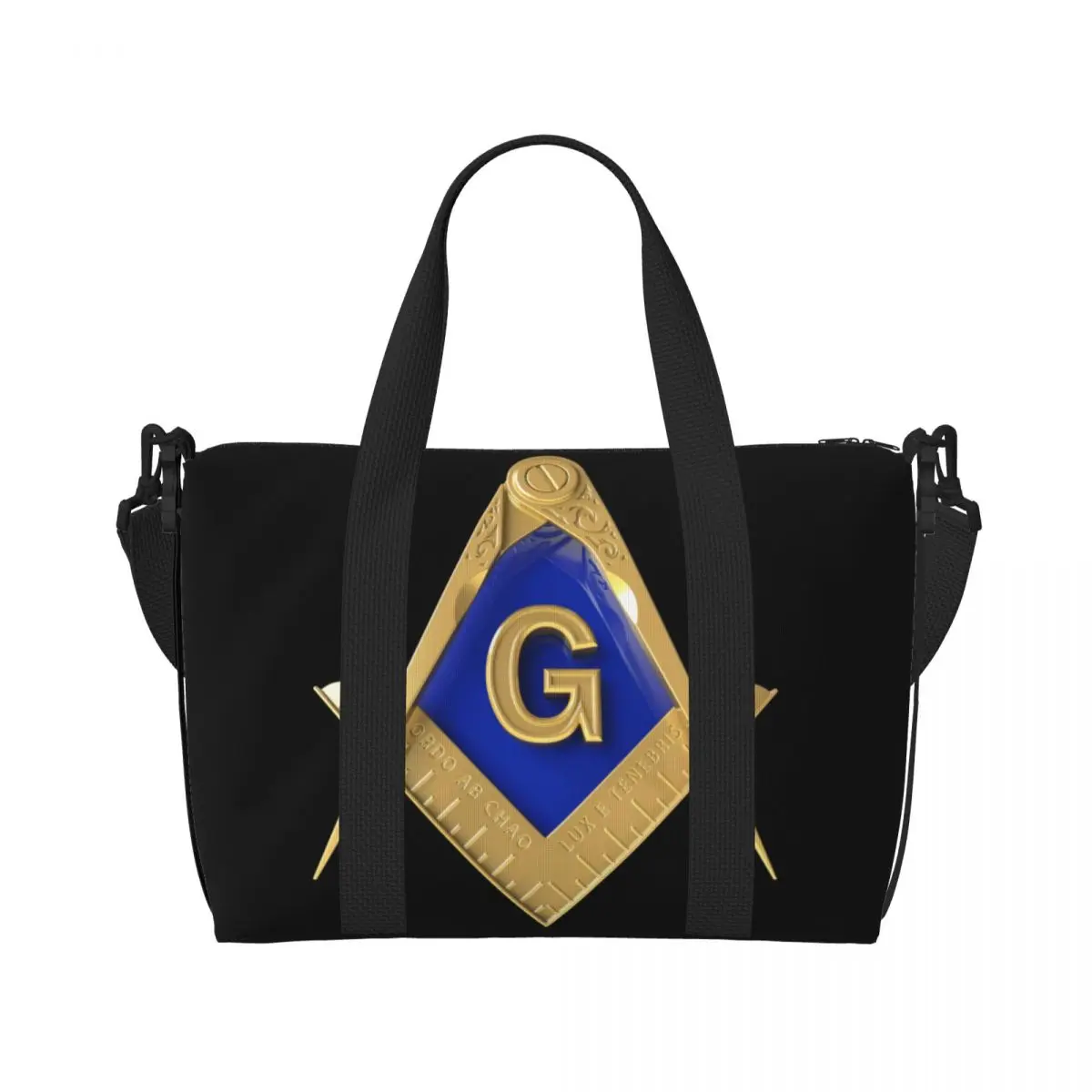 Custom Gold Square Compass Masonic F-Freemasons Tote Bag Women Large Capacity F-Freemasons Mason Gym Beach Shoulder Travel Bag