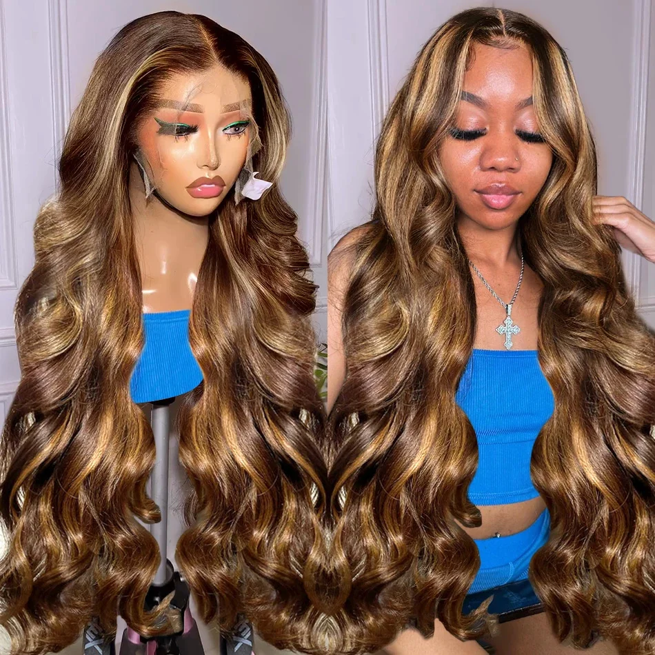 

30 40 Inch 4/27 Highlight Body Wave 13x4 Human Hair Lace Frontal Wigs 250 Density Colored Ombre 13x6 HD Lace Front Wig For Women