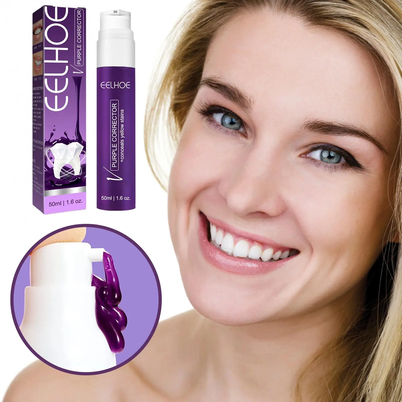 Dentifrice blanchissant violet, 50ml, dents, plaque, mousse, soins, élimination, mousse, livres, tee Z6N9