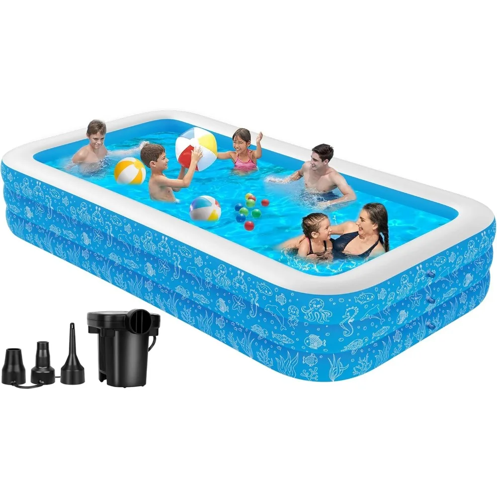 

130" x 72" x 22" Full-Sized Blow Up with Pump for Summer Water Party, Thickened Swimming Pool