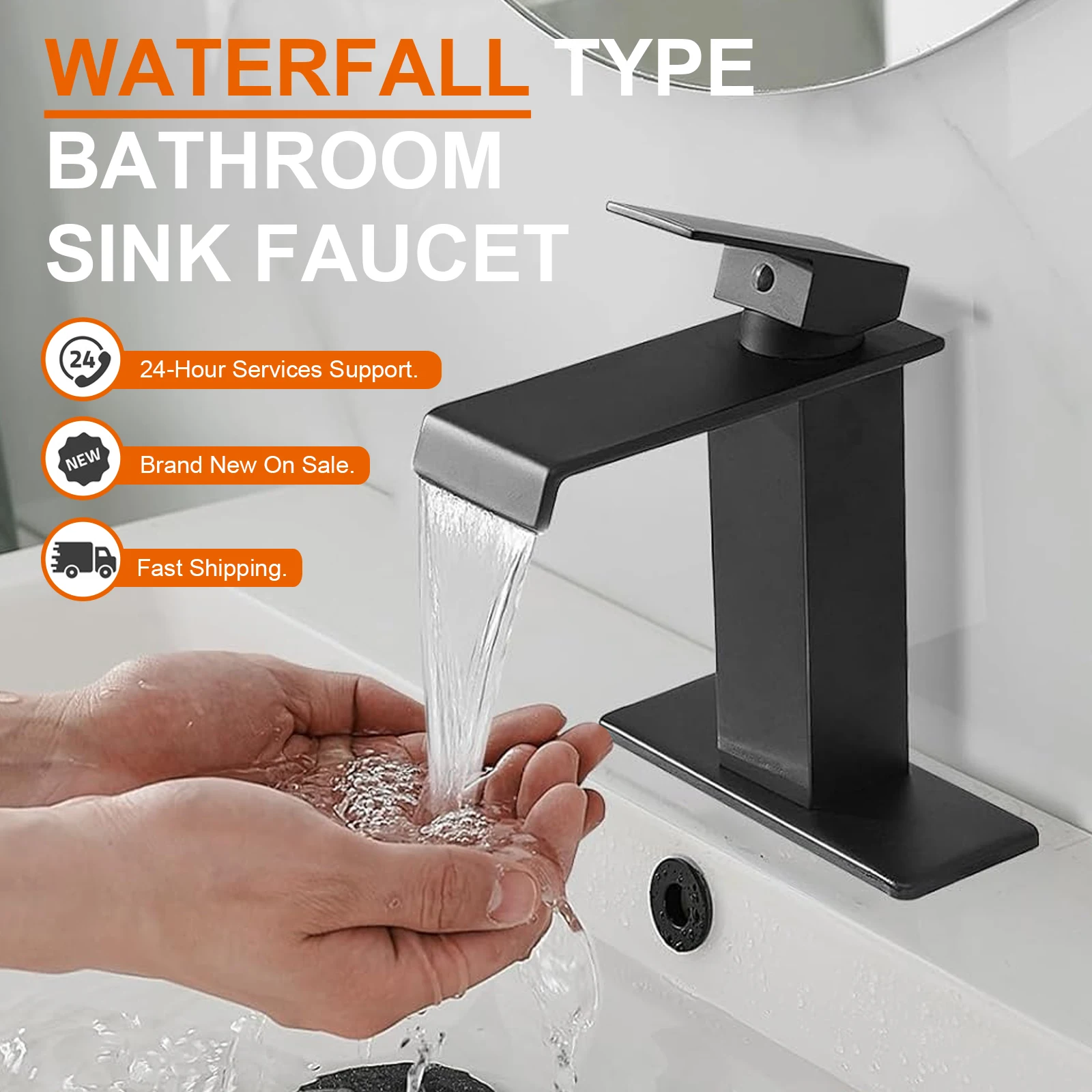 Matte Black Basin Faucet for Bathroom Single Hole Single Handle Modern Vanity Lavatory Basin Hot& Cold Mixer Tap Commercail