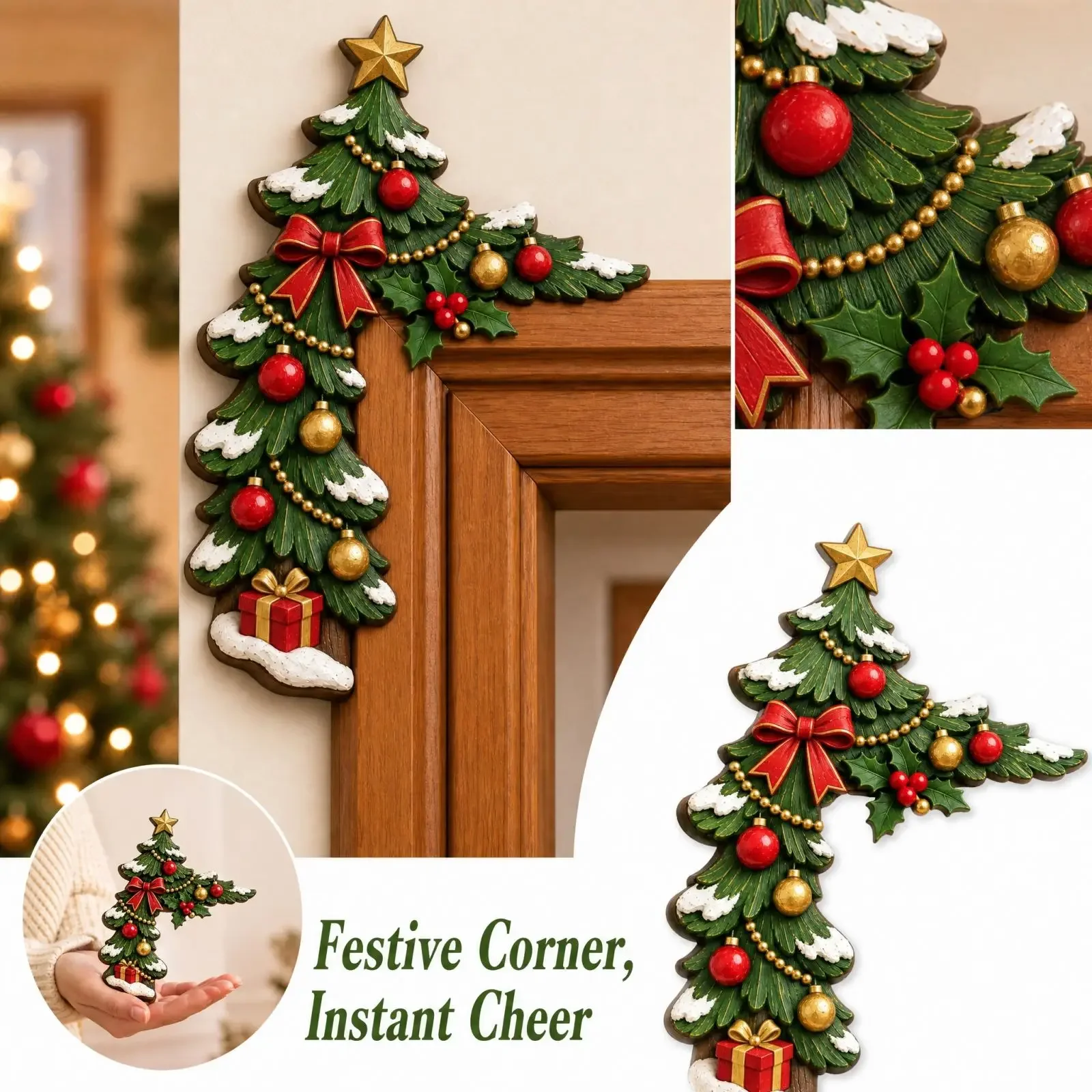 Christmas Ornament Door Sign Corner Decoration Creative Wooden Art Statue Decoration Door Frame Decoration Christmas Trees