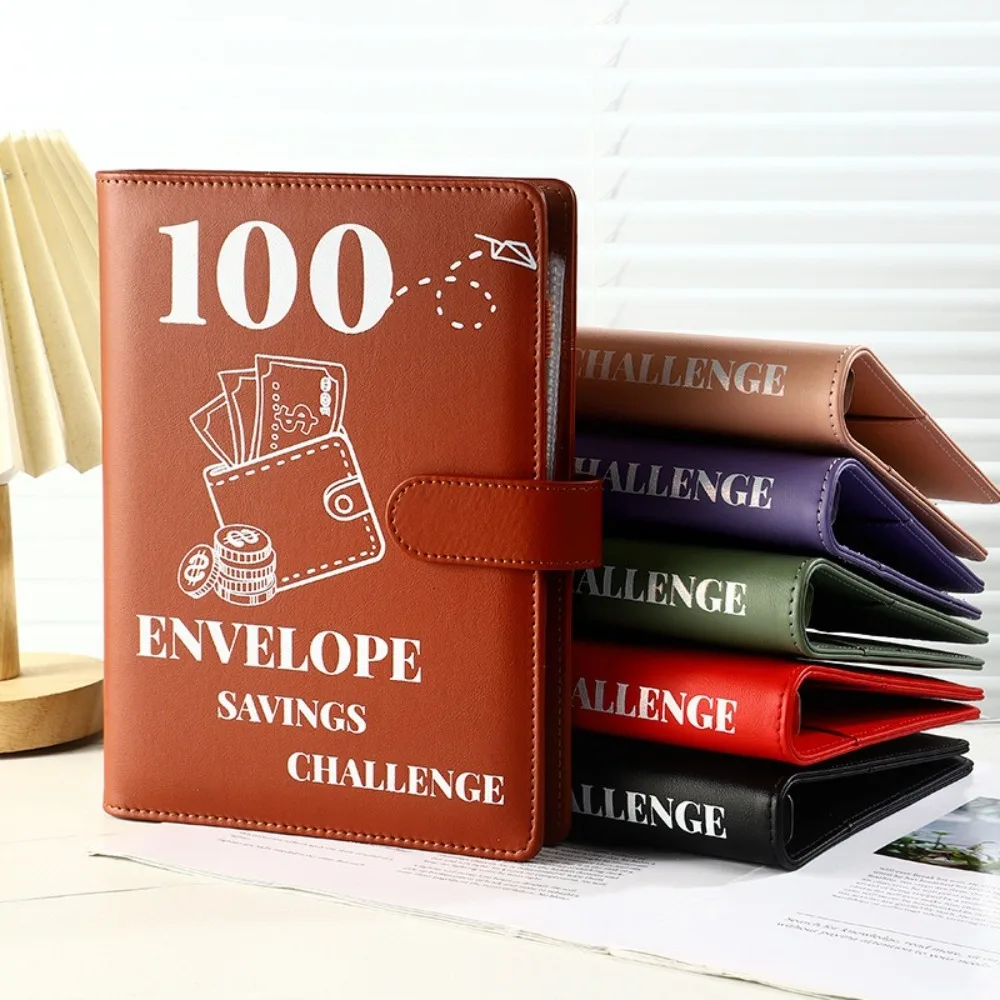 Save Money 100 Envelopes Money Saving Challeng PU Large Capacity Mini Binder Savings Challenge Reusable Waterproof Budget Binder