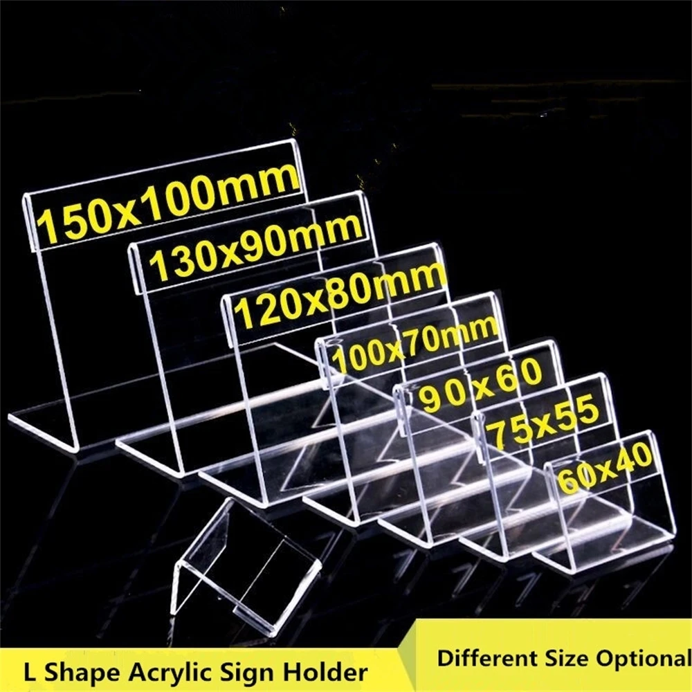 60*90mm Acrylic Transparent Desk Sign Paper Label Frame Price Tag Display Business Card Holders Stand