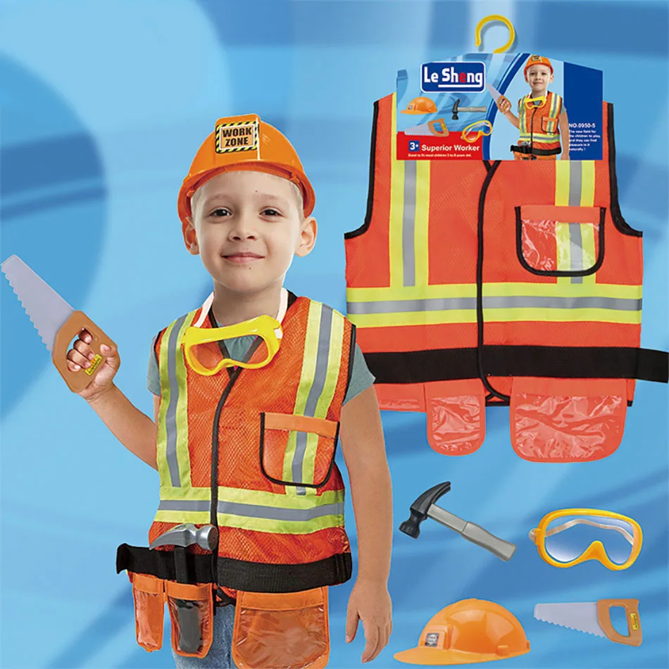 Children Engineer Uniform Kit Safety Vest and Tools School Projects Career Exploration Cosplay Creative Play Children Sets