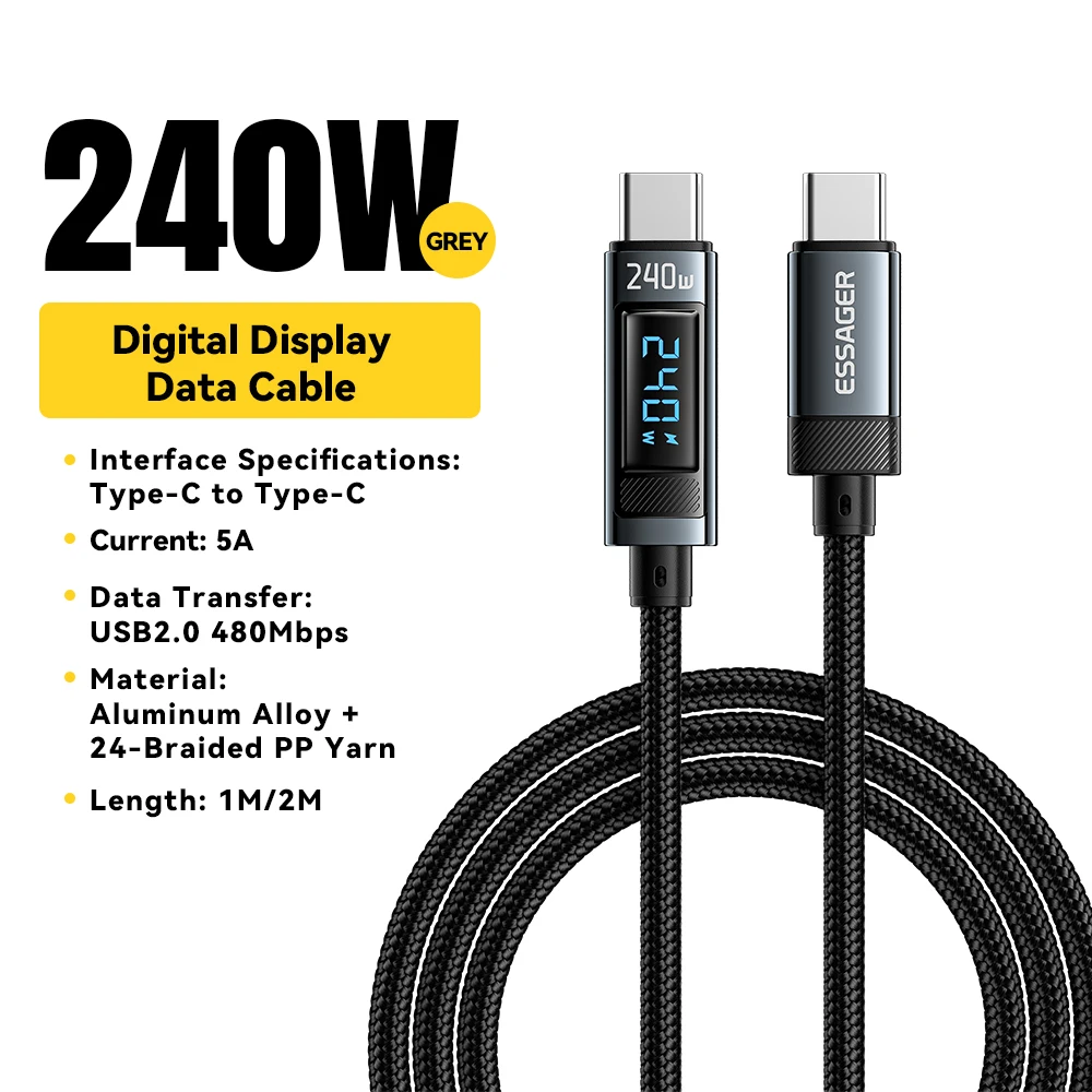 Essager 240W USB Type C naar USB C-kabel 100W PD 3.1 Snel opladen Oplader Draad voor iPhone 15 Pro max Macbook Pro Xiaomi Samsung