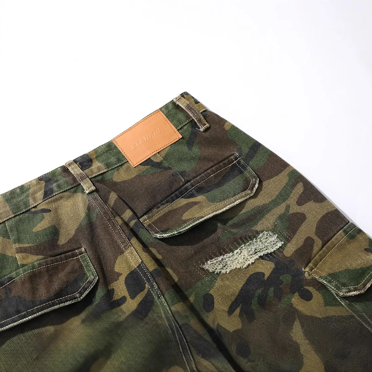 American Retro Camouflage Ripped Multi-Pocket Workwear Shorts Baby Boy and Girl Summer Pu Shuai Loose Pants