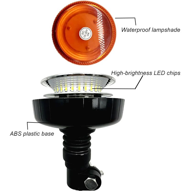 2026 12V/24V Amber LED Strobe Beacon Warning Light Pipe Mount Flashing Safety Lamp for Trucks Construction Vehicles