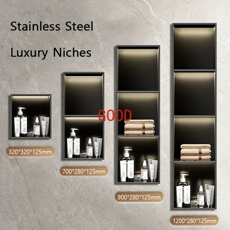 럭셔리 스테인레스 스틸 틈새 내장 욕실 스토리지 랙 회색 1/2/3/4 주방 샤워 룸 침실 용 램프가있는 바닥 틈새