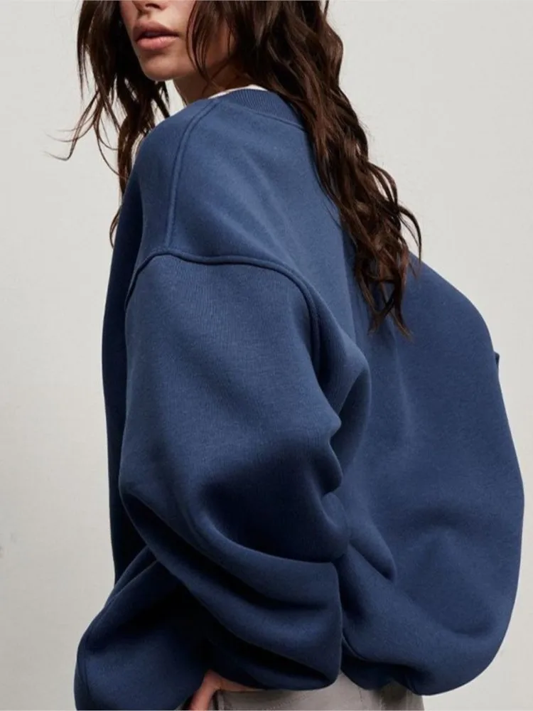 Casual Oversized Hoodies Sweatshirts For Women Fall Winter Warm Fleece Solid Sweatshirt Girls Fashion Streetwear Loose Pullovers