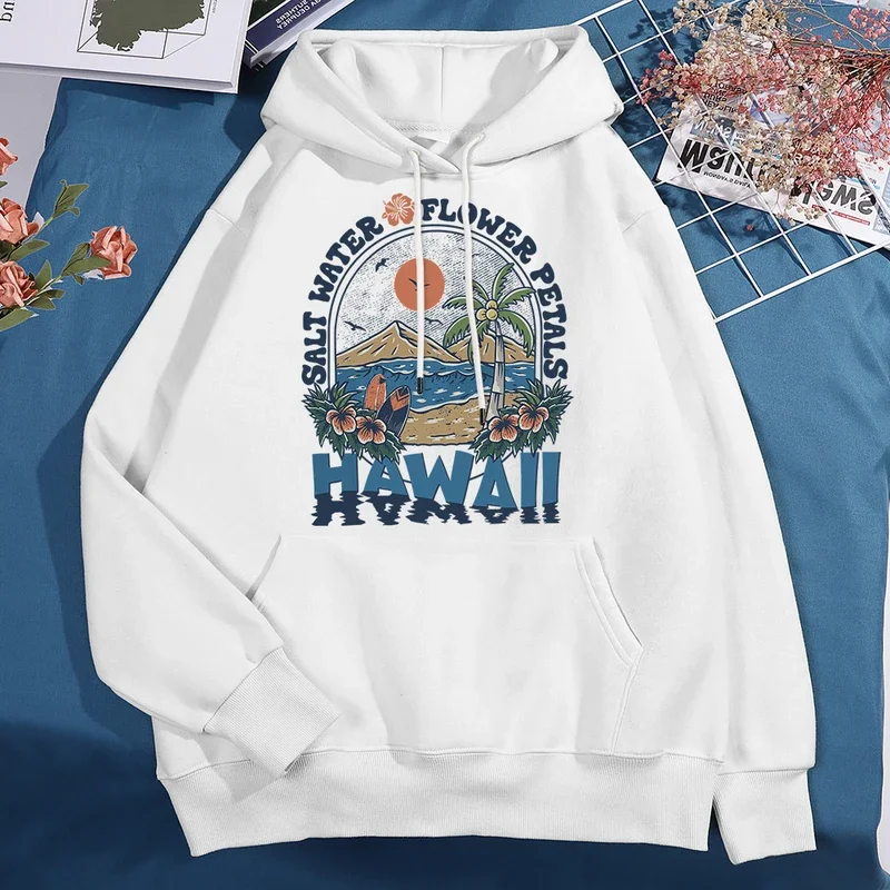 Salt water flower petals Hawaiian sweatshirt men women cartoons Harajuku clothesautumn o-neck pullover hoody autumn fleece cloth