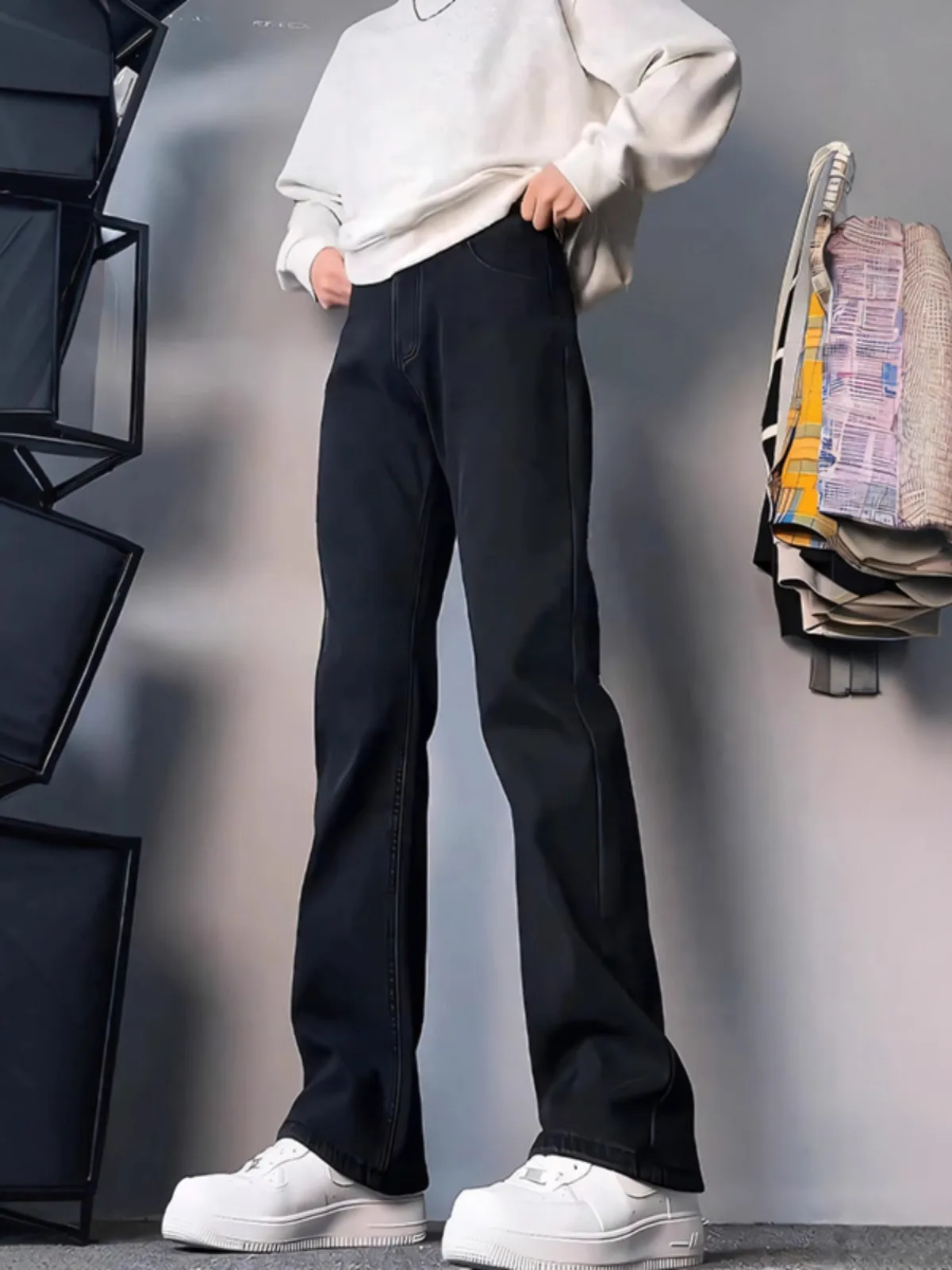 Bla Fce เรียงรายกางเกงยีนส์ขาตรงผู้ชายฤดูใบไม้ร่วงฤดูหนาว Cleanfit American High Street Slimming มีด DENIM กางเกง