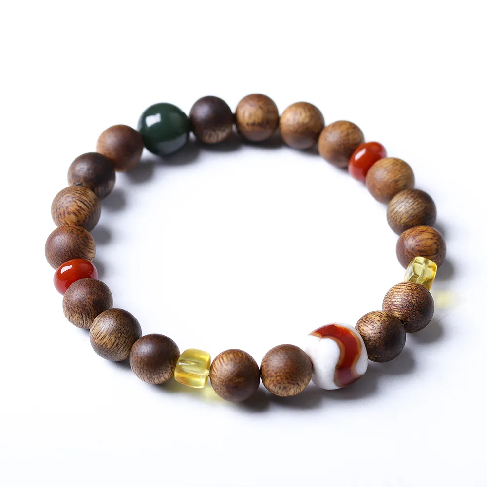 Original Design Green Agarwood Single Loop Bracelet Wenwan Red Meat Tiger Tooth New Chinese Style Bracelet Gifts