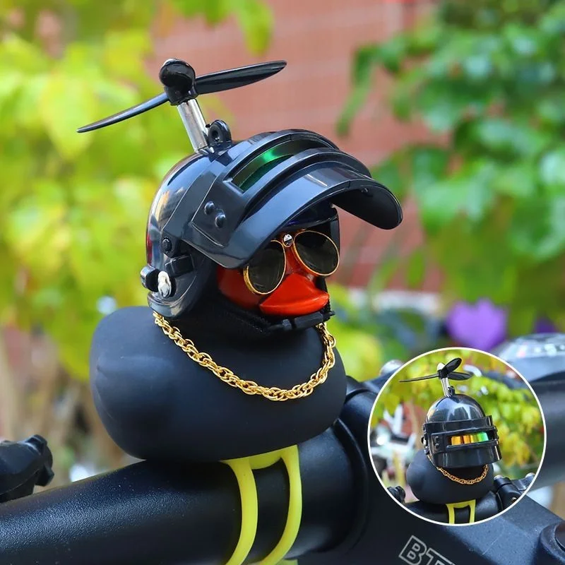 

Black Rubber Duck Duckling with Helmet Motorcycle Decoration Decorative Ornament for Vehicles Mouldings Modification