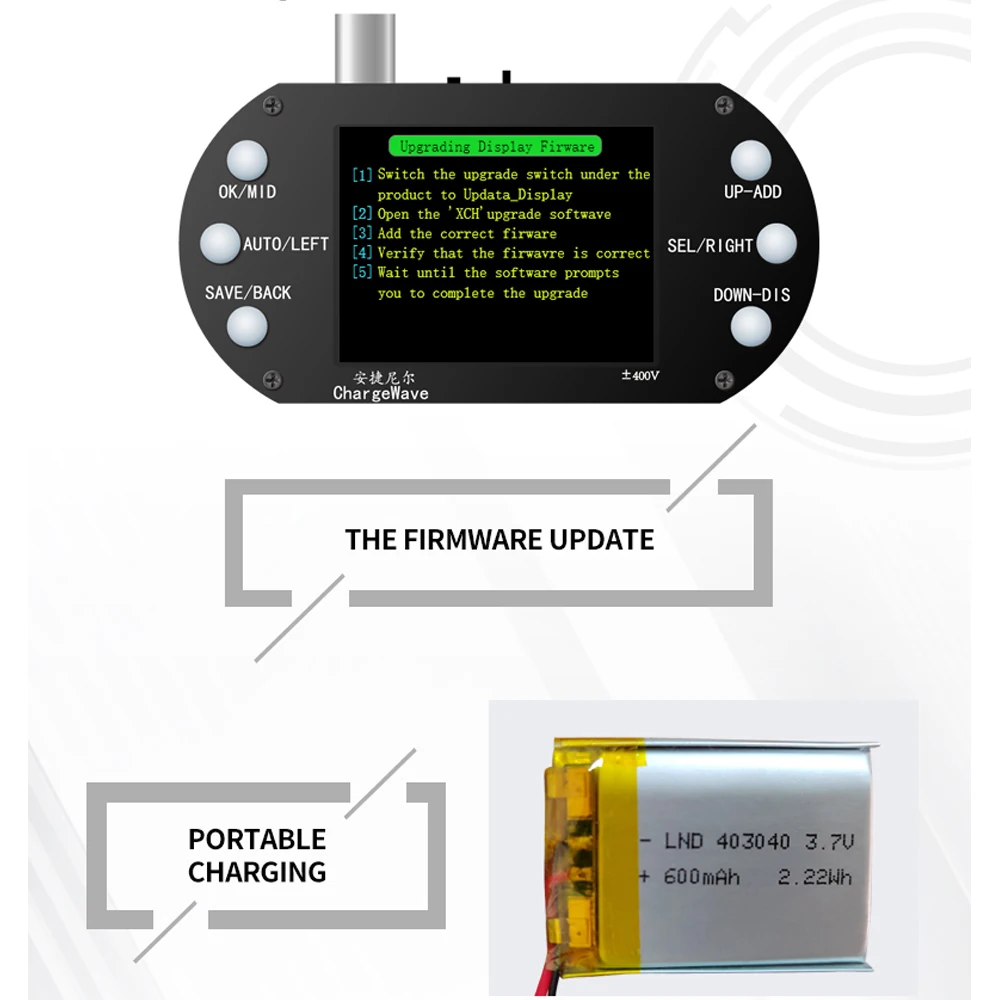 Handheld Mini Oscilloscope 500KHz Bandwidth 2.5MSa/s Sine Wave/Square Wave/Half Wave/Zinke Pulse Wave Entry-Level Oscilloscope