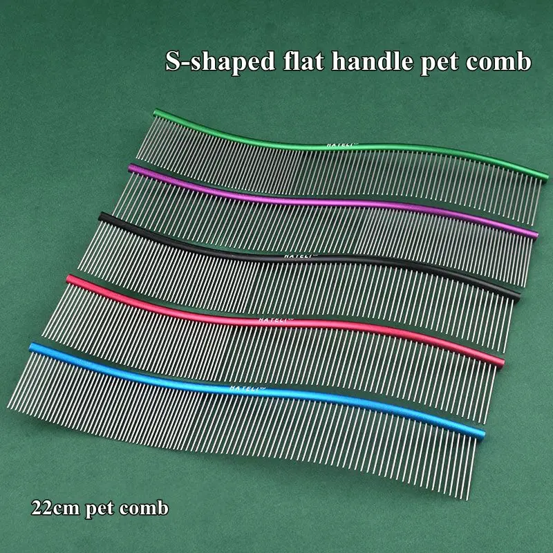 Color Stainless Steel Pet Comb Professional Pet Grooming Comb Dense Sparse Teeth Dog Cat Cleaning Brush Hair Removal 22cm Comb