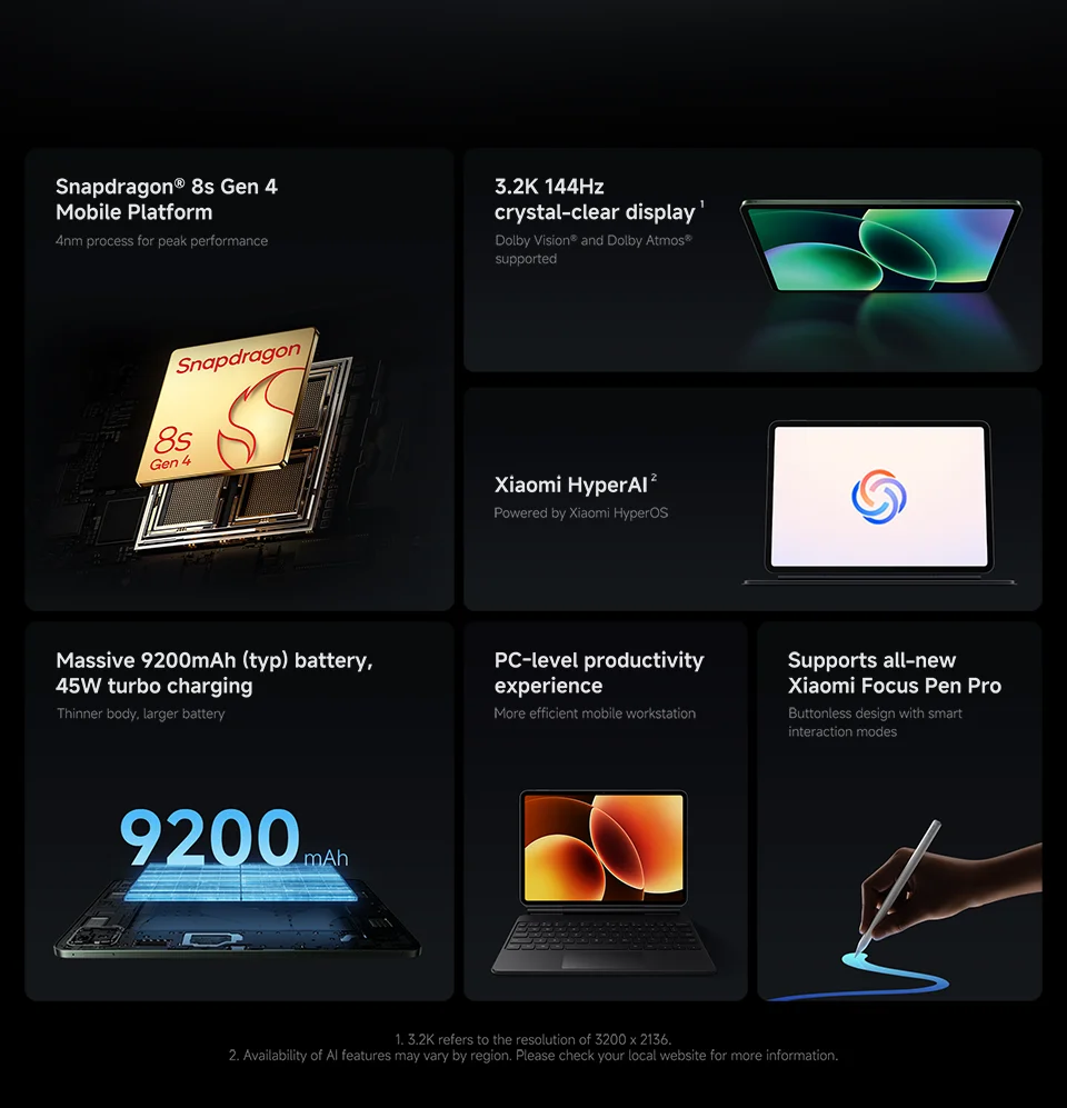 Global Version Xiaomi Pad 8 13MP Camera 11.2' 144Hz Display Mi Tablet Snapdragon® 8s Gen 4 CPU 9200mAh 45W Turbo Charging