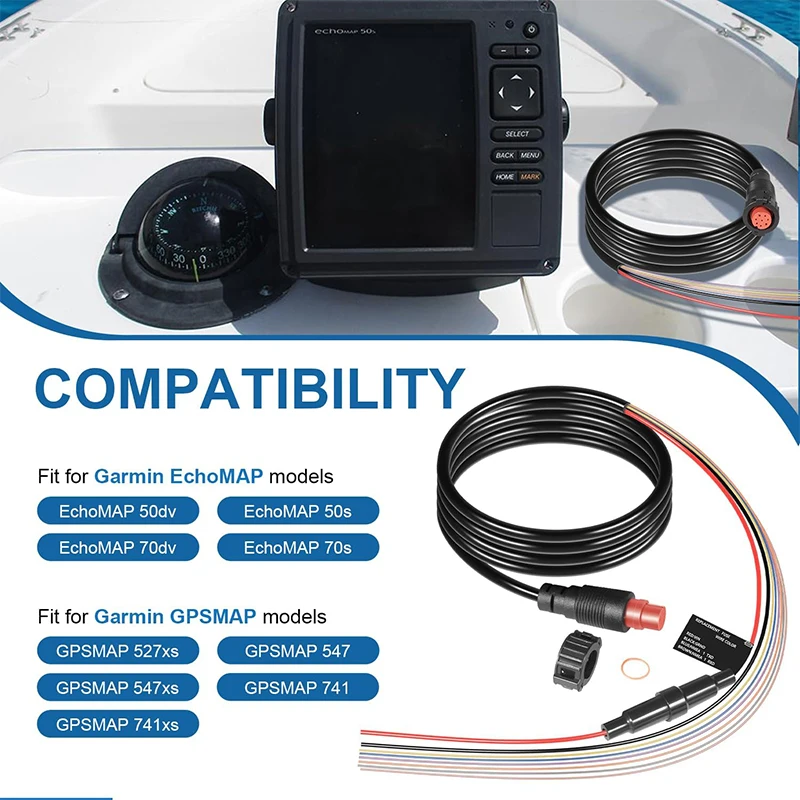 8-Pin Power Cable 010-11970-00 Fit for Garmin echoMAP 50dv/50s/70dv/70s Series & GPSMAP 527xs/547/547xs/741/741xs Series