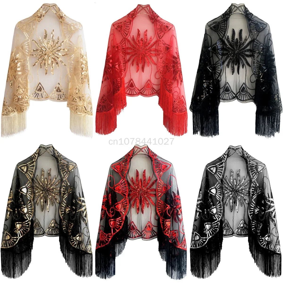 

Женская шаль 1920-х годов с блестками и бисером и цветочным принтом, вечерняя накидка с бахромой, шарф для свадьбы, выпускного вечера, карнавальный костюм