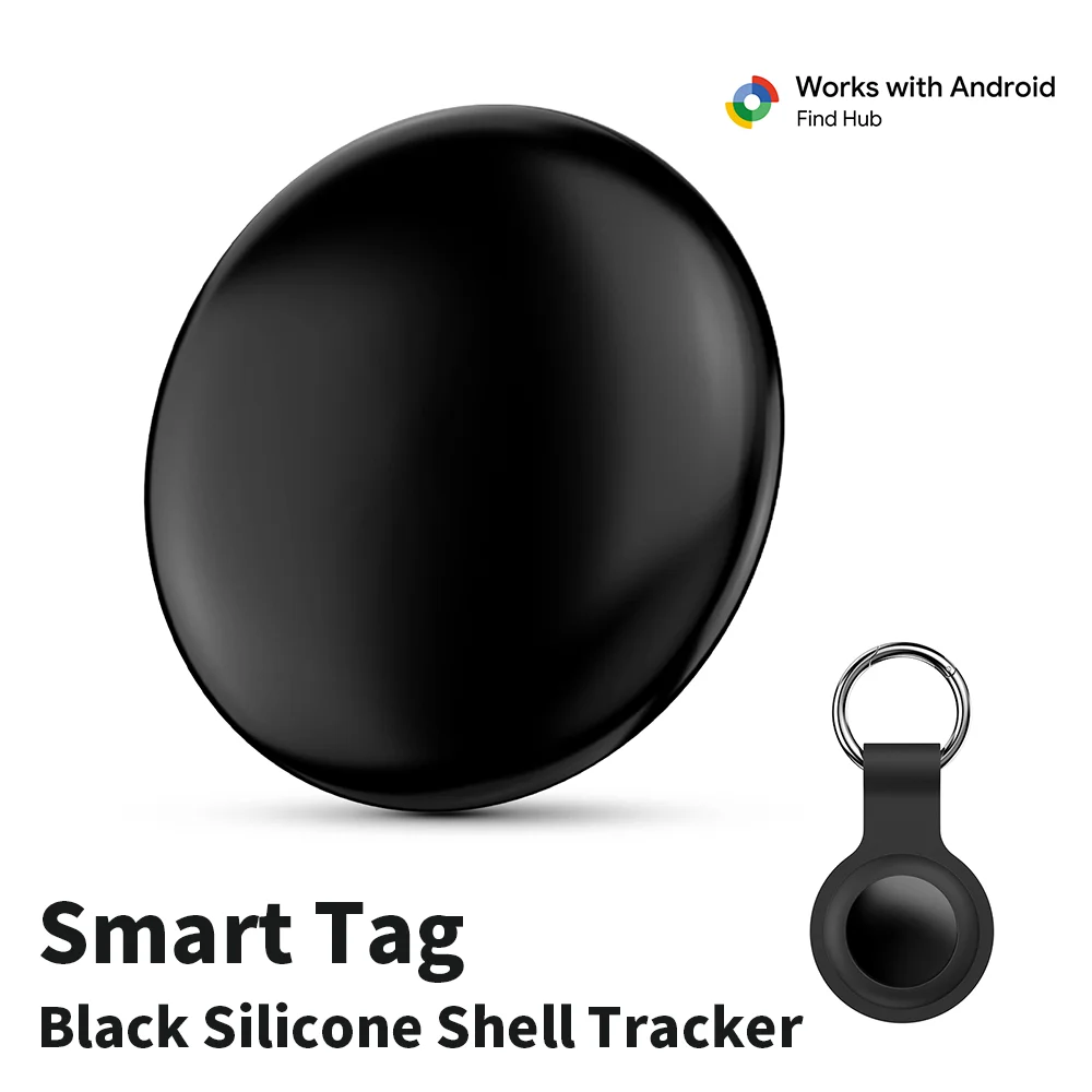 Black Smart Tag BLE 5.2 Tracker Work With Google Find Hub Items Button Finder & Silicone Shell  For Android Anti-loss Reminder