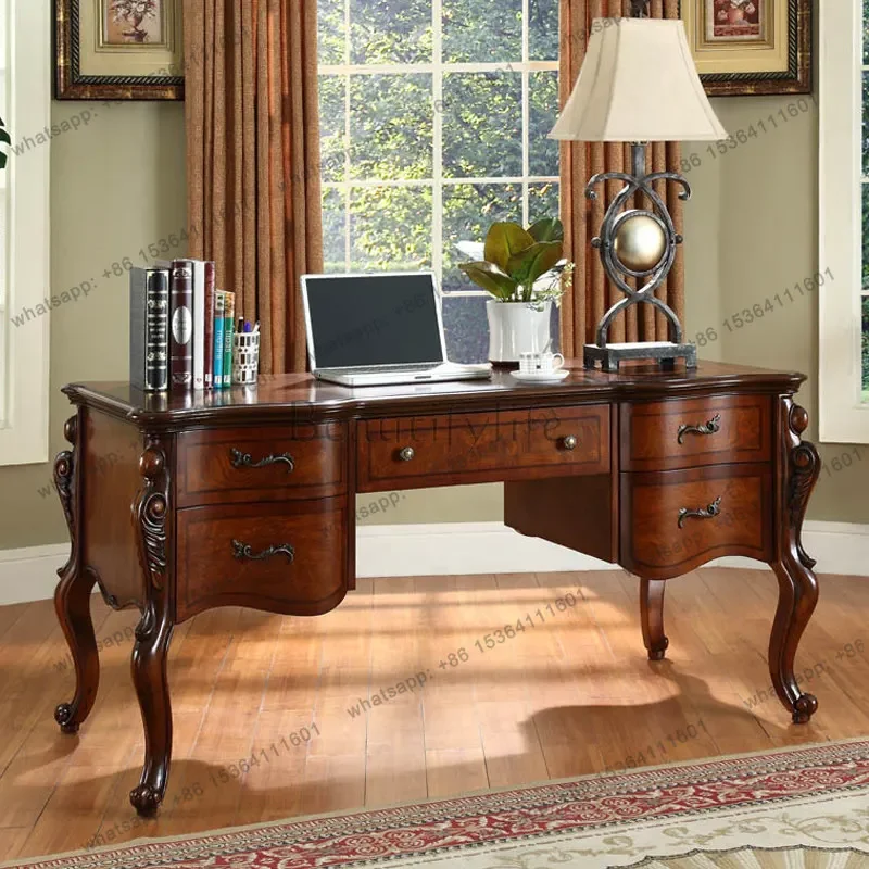 

LXEuropean solid wood writing desk villa home office retro boss tableSSS