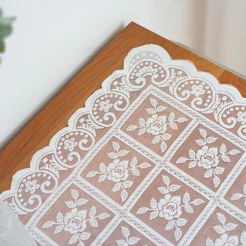 Rectangle Table Cover For Kitchen Wedding Dining Room White Lace Ice Silk Hollowed Out Tablecloth Retro