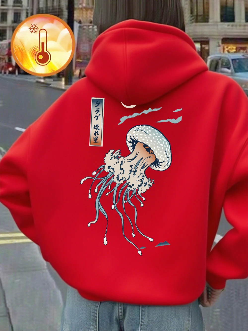 

Японская толстовка с принтом медузы в стиле Харадзюку, женская базовая спортивная пуловер, уличная толстовка с карманами, зимняя флисовая теплая женская одежда