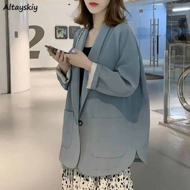 固体ブレザー女性のためのオールマッチ長袖ファッションシングルブレスト若い女の子春秋ルーズオフィスレディエレガントなフィット