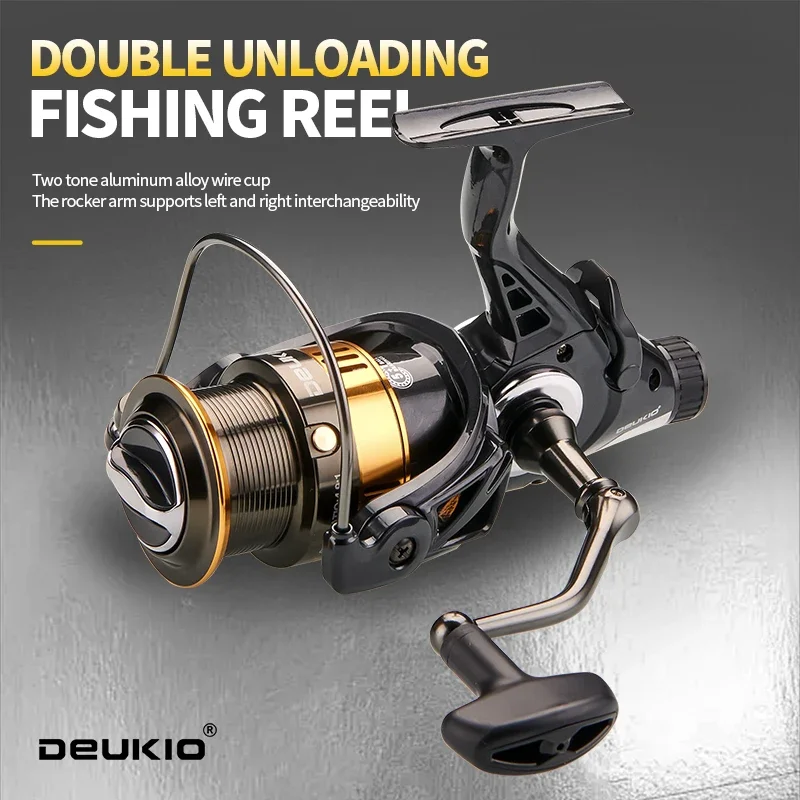 DEUKIO Doppel-Drag-Spinnrolle mit Metallspule für Jigging, Trolling, Weitwurf und Salzwasser-Surf-Angeln auf große Meeresfische
