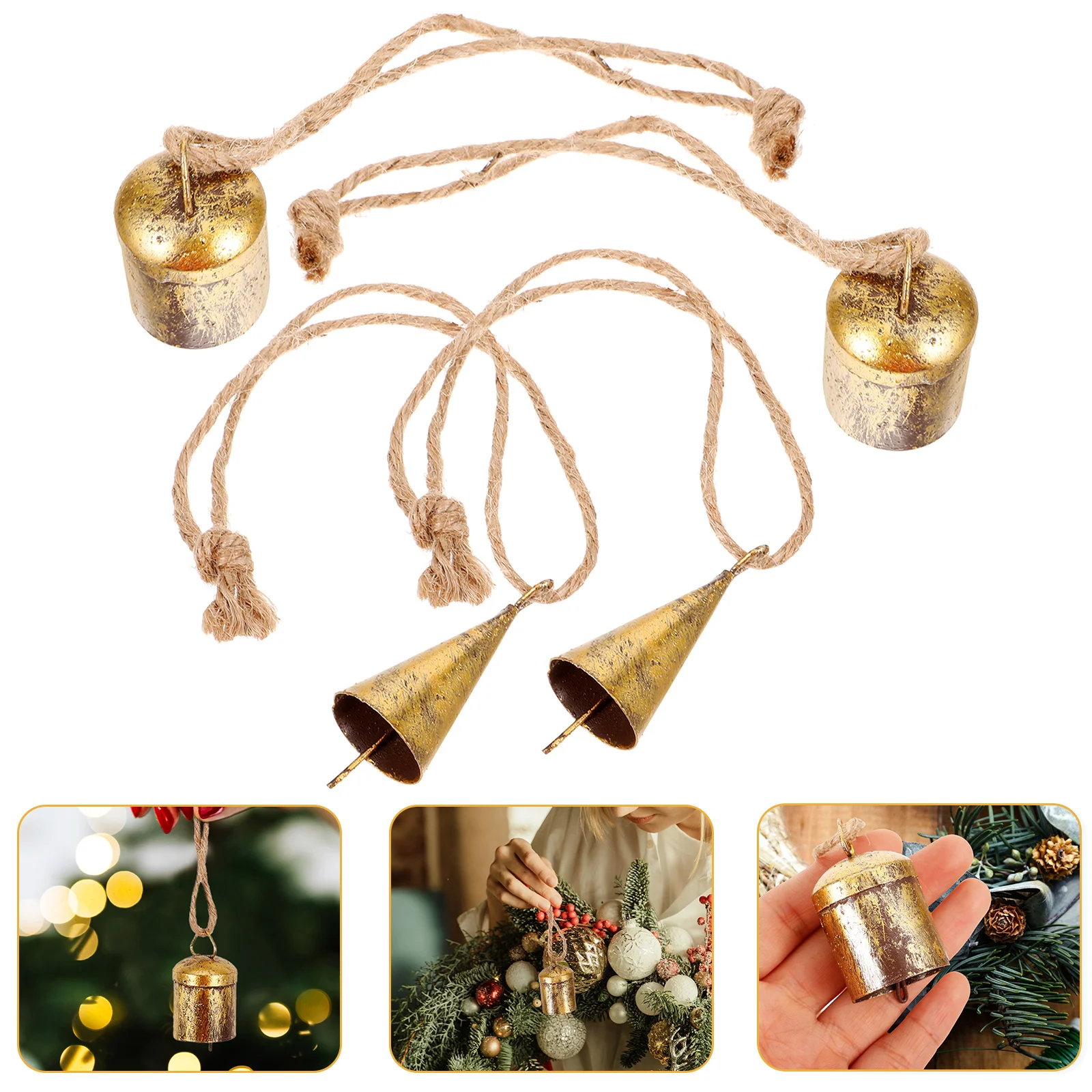 

4 Pcs Golden Vintage Metal Bells Retro Pendant Diy Bell Accessory DIY Charms Christmas Decor Hanging Tree Accessories