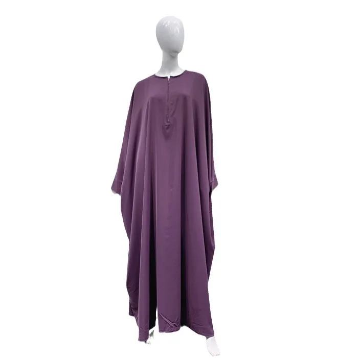 

Wholesale Ramadan Prayer Clothes Muslim Women Solid Color Nida Bat Sleeves Plus Size Jilbab Dress Eid Muslim Women Prayer Dress