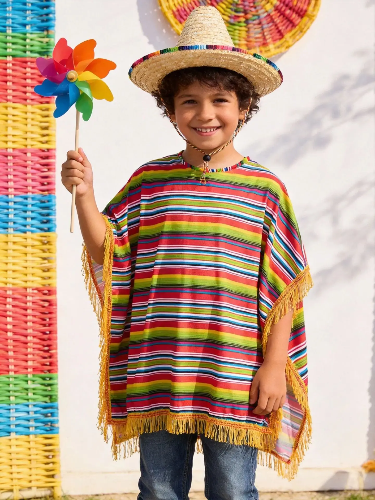 Disfraz de Sarape Mexicano para Niños, Disfraz de Carnaval de Mayo para Niños, Disfraz para Fiesta de Carnaval Escolar, Disfraz Infantil