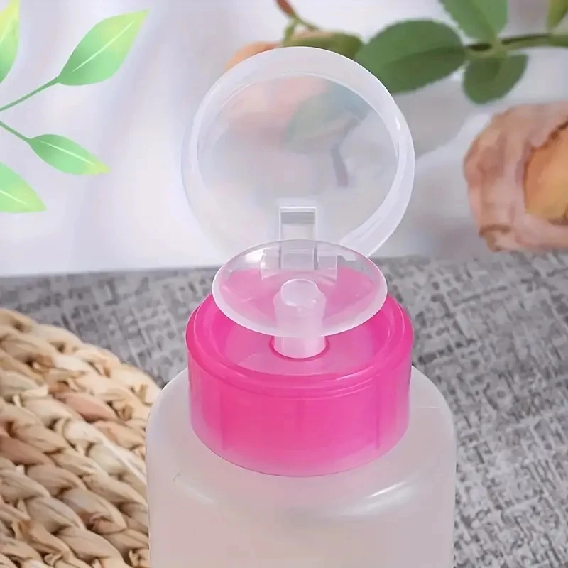 1pc Clear Round Pump Dispenser Bottle Plastic Transparent Container For Makeup Remove Nail Polish Remover With Circle Head Pump