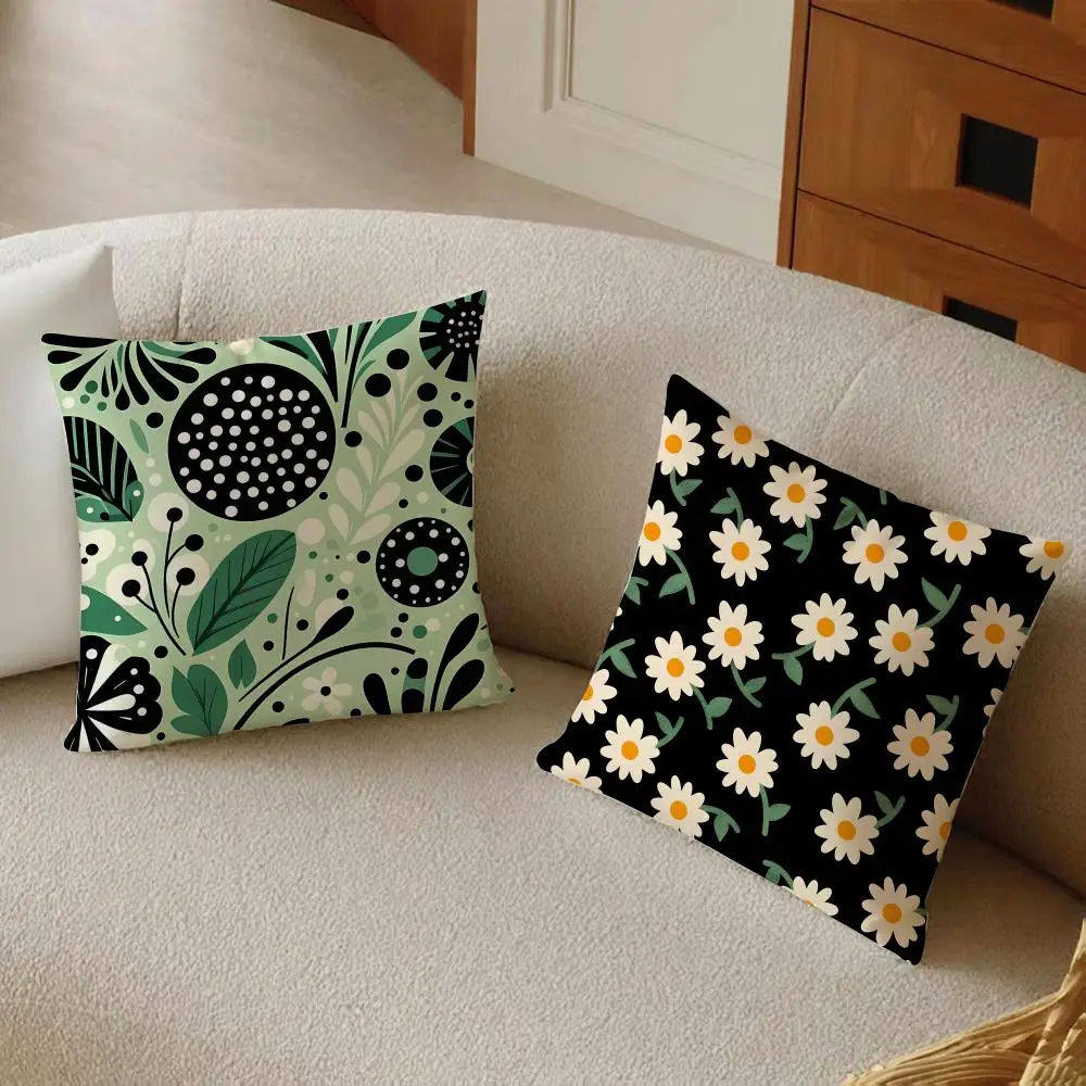 R-Retro Polka Dot Floral Cushion Cover Daily Washable Linen Pillowcase Soft  for Sofa Bed Home Room Decor