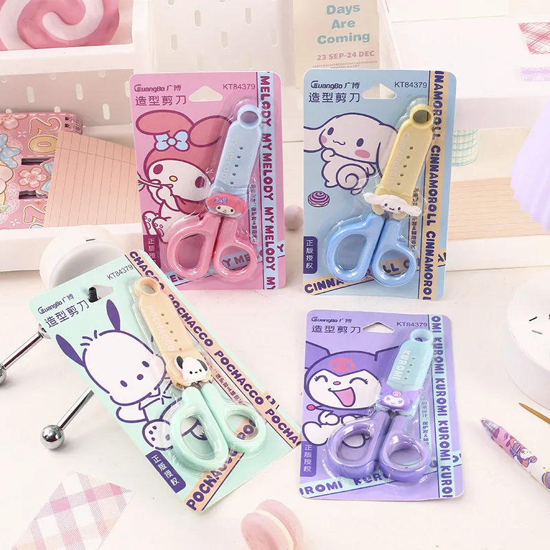 2-12pcs Sanrio Scissors Kuromi Cinnamoroll My Melody Pachacco Student Scissors Children's Round Head Safety Stationery Scissors