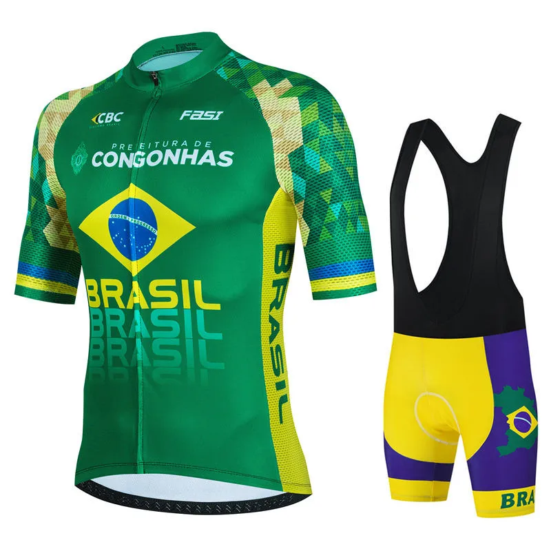 Image of Brasilien-Team Sommer-Radtrikot-Set Ciclismo-Bekleidung MTB-Fahrradbekleidung Uniform Maillot Ropa Ciclismo Fahrradanzug Herren