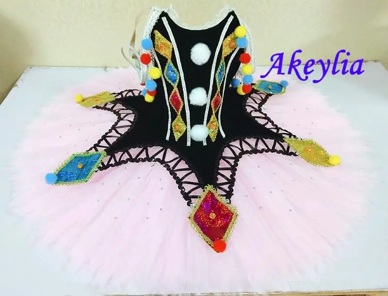 

Black Pink Harlequinade Variation ballet Costume professional tutu Nutcracker girl Ballet Pancake Tutus Classical Child JN0454