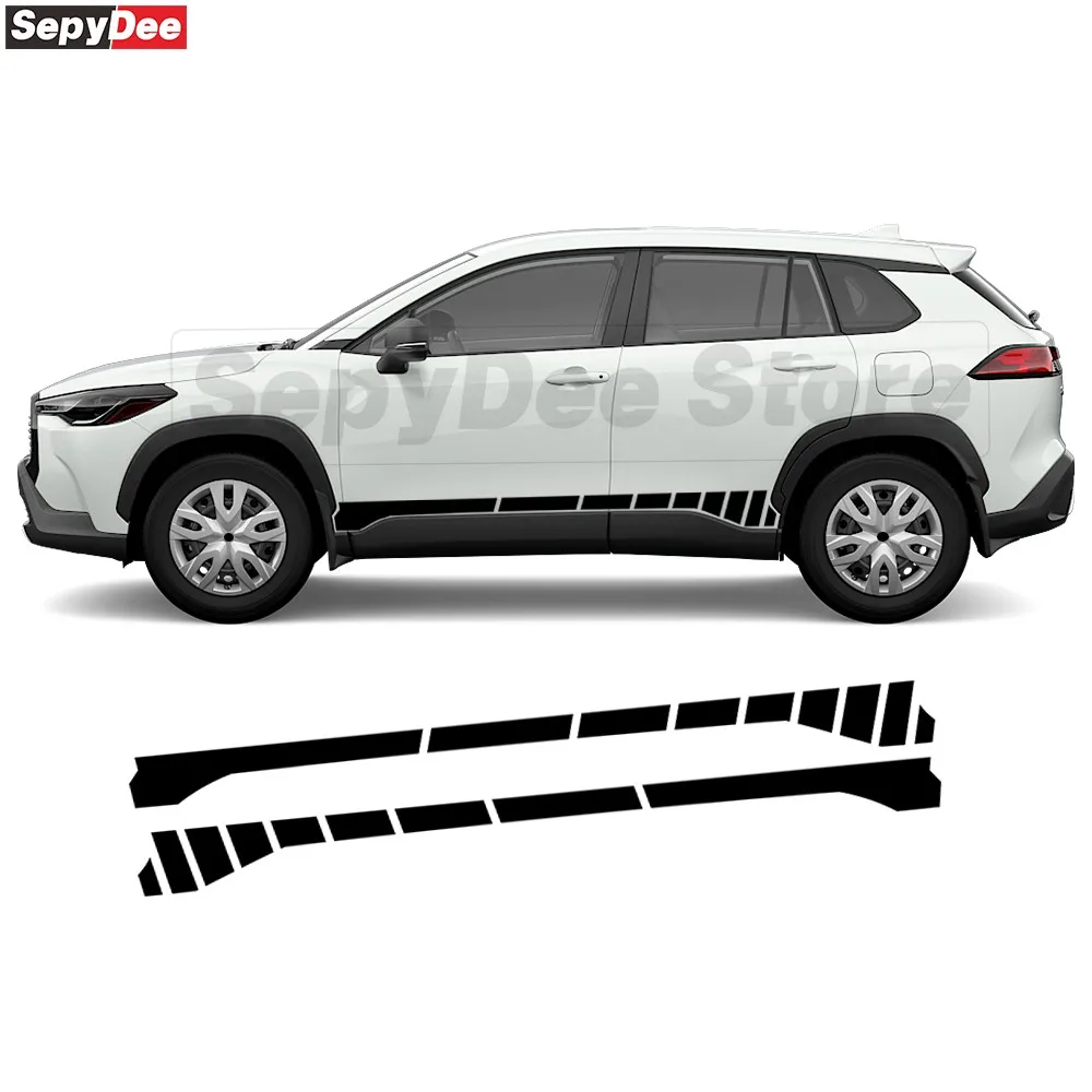

2 шт. для Toyota Corolla Cross, наклейки на боковую юбку автомобиля, гоночная спортивная полоса, виниловая наклейка