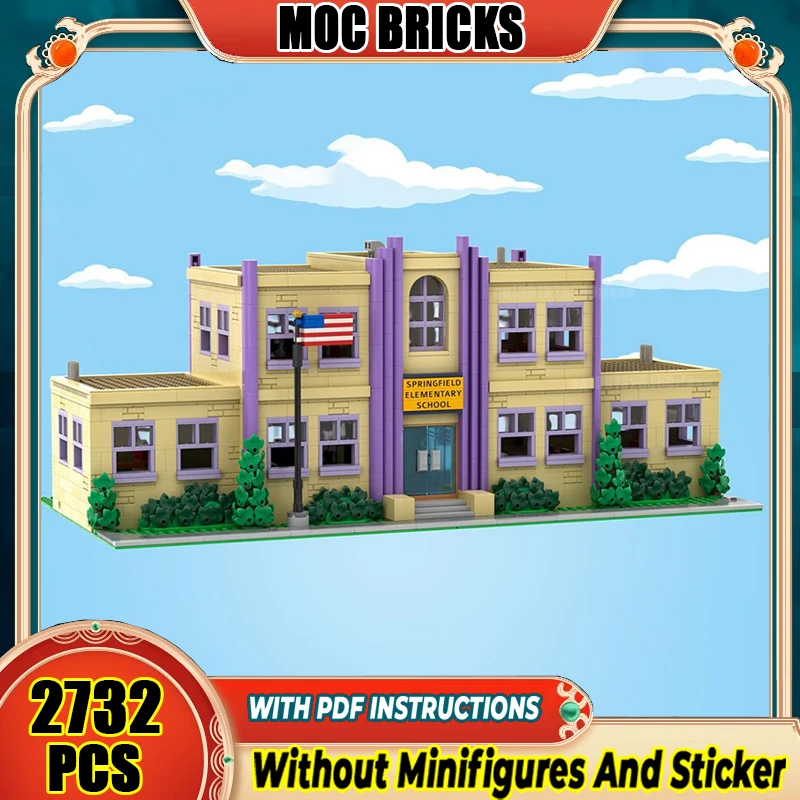 

Moc Building Bricks Springfield Архитектура Модель Технология Симпсонed Модульный блок Город Вид на улицу Игрушка DIY Набор Сборка Подарок
