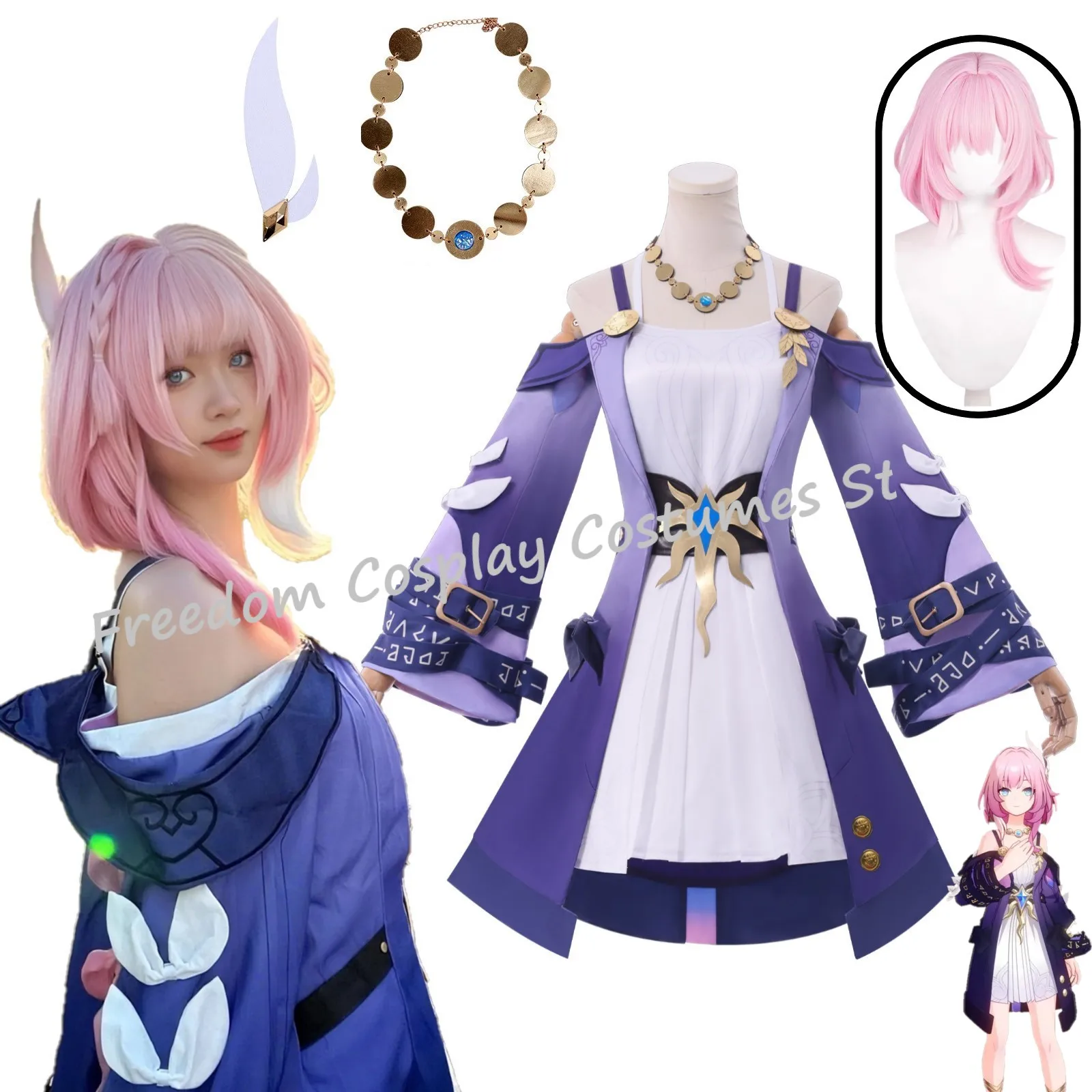 

Honkai Star Rail Cyrene Cosplay Costume Wig Women Purple Dress Halloween Carnival Party Comic-con Role Playing Outfit