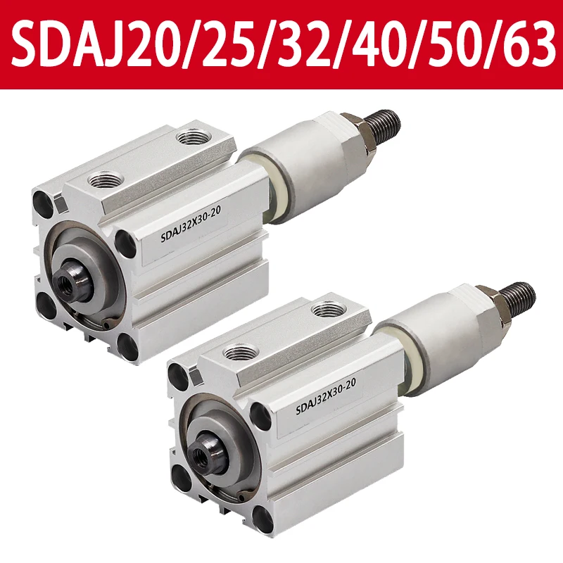 

SDAJ20/25/32/40/50/63mm Bore Double Acting Piston Tools Aluminum Alloy Adjustable Stroke Compact Thin Air Pneumatic Cylinder