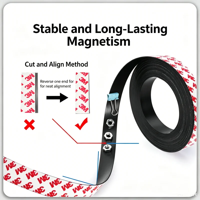3M Self-Adhesive Strong Magnetic Strip Tape Cuttable & Mutual Attraction Soft Magnetic Strip Tape for Teaching Aids Special Home