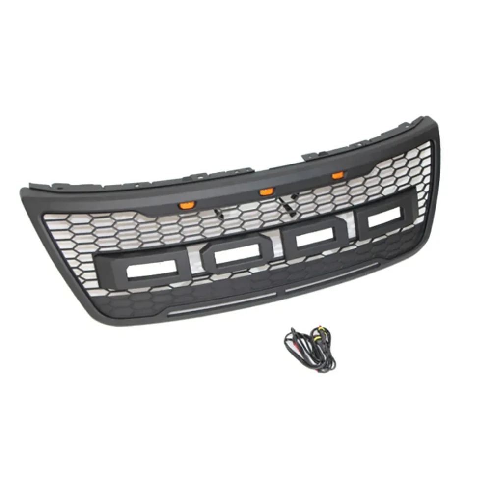For Ford Explorer 2012- 2015 With LED Lights+Letters Off Road Car Parts ABS Grey Black Front Upper Bumper Grille Grill