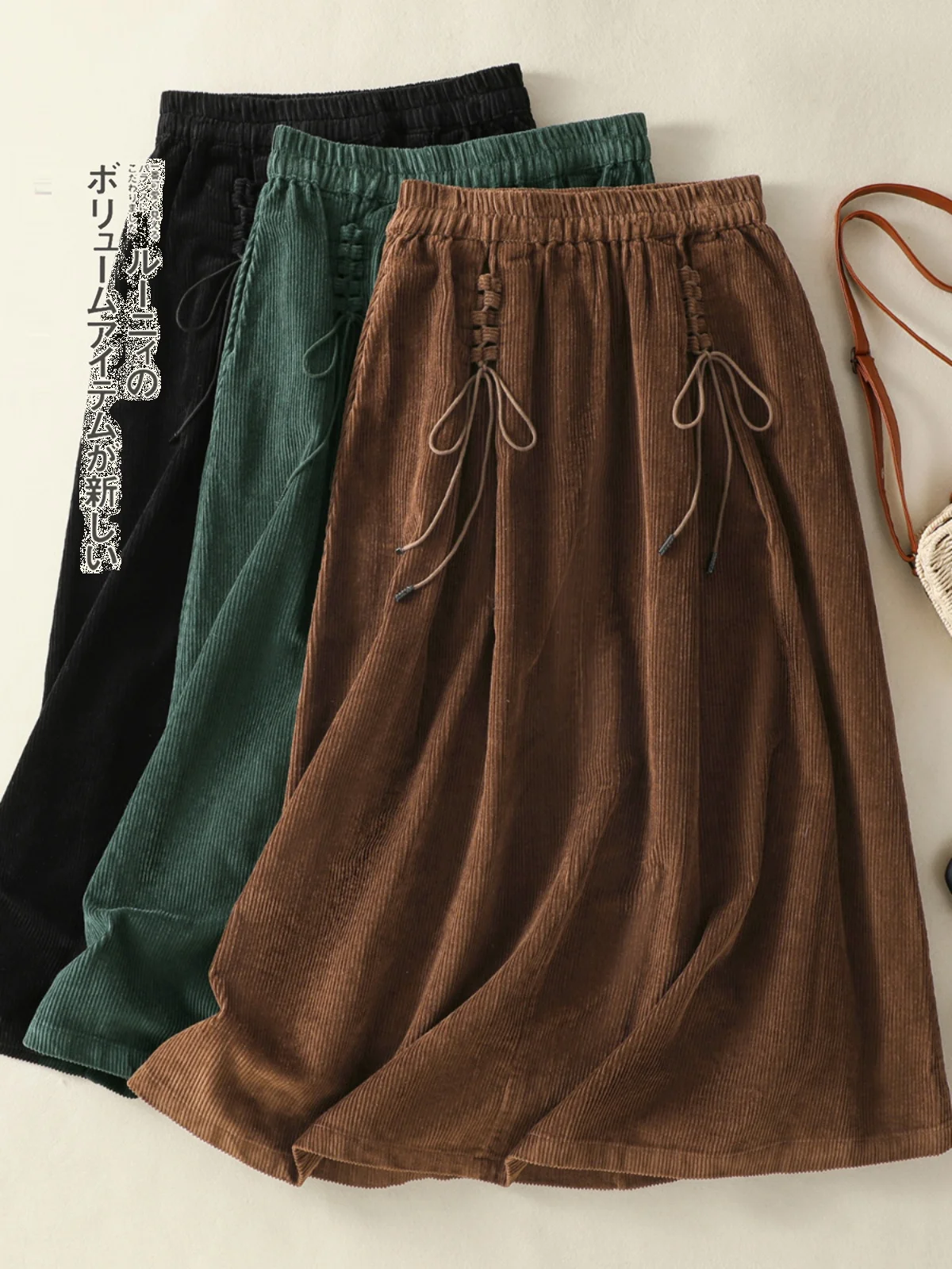 

Retro Cotton Flannel f Skirt Women's Loose Elastic Waist Autumn Skirt Casual Commute Sle And Pear Body pes