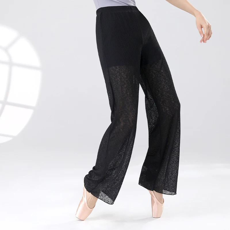 Women Ballet Modern straight Dance Pants With Lined  Gymnastics Practice Dance Trousers Wide Legged Double-layer Long Pants