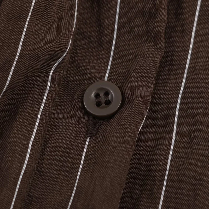 Women's Shirt 2025 Winter New Style Reddish-Brown Striped Long-Sleeve Shirt with Button Decor Loose Fit Stylish and Unique